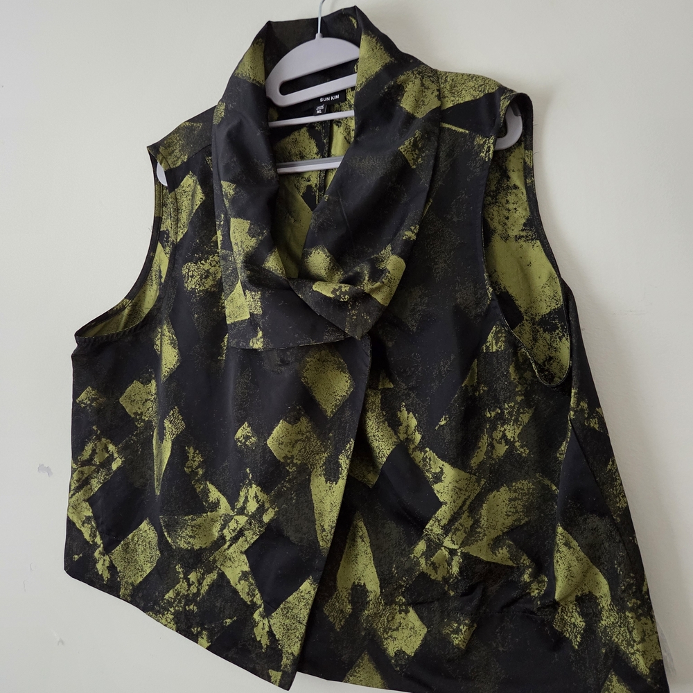 Sun Kim Lagenlook Abstract Print Vest Sleeveless Jacket XL - Picture 8 of 10
